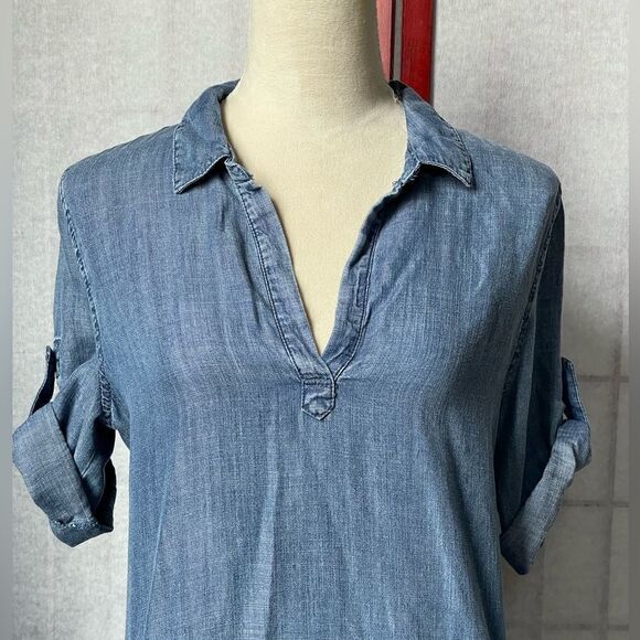 Velvet Heart Chambray Blue Collared Pullover Shirt Dress w/Pockets (Size: Small - Picture 7 of 15